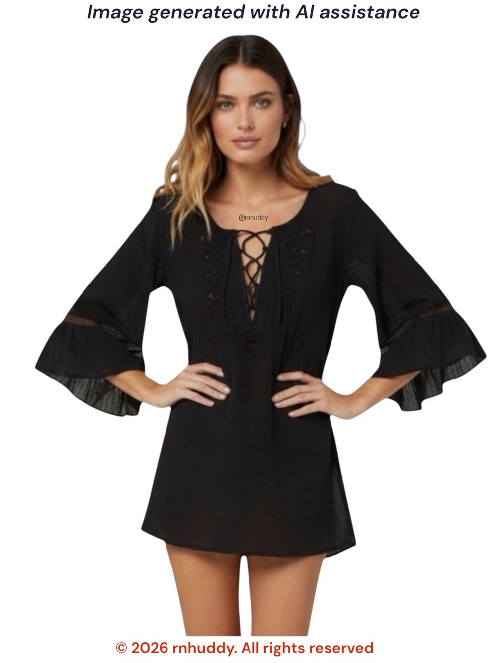 O'NEILL x Saltwater XL black crochet unset bell sleeve coverup